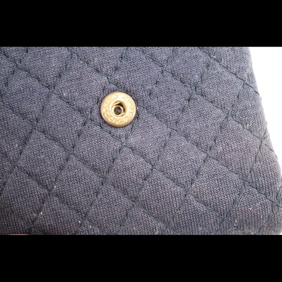 Vintage Chanel Knit Quilted Jersey Pouch Necklace Dark Blue Gold Hardware - Picture 7 of 8